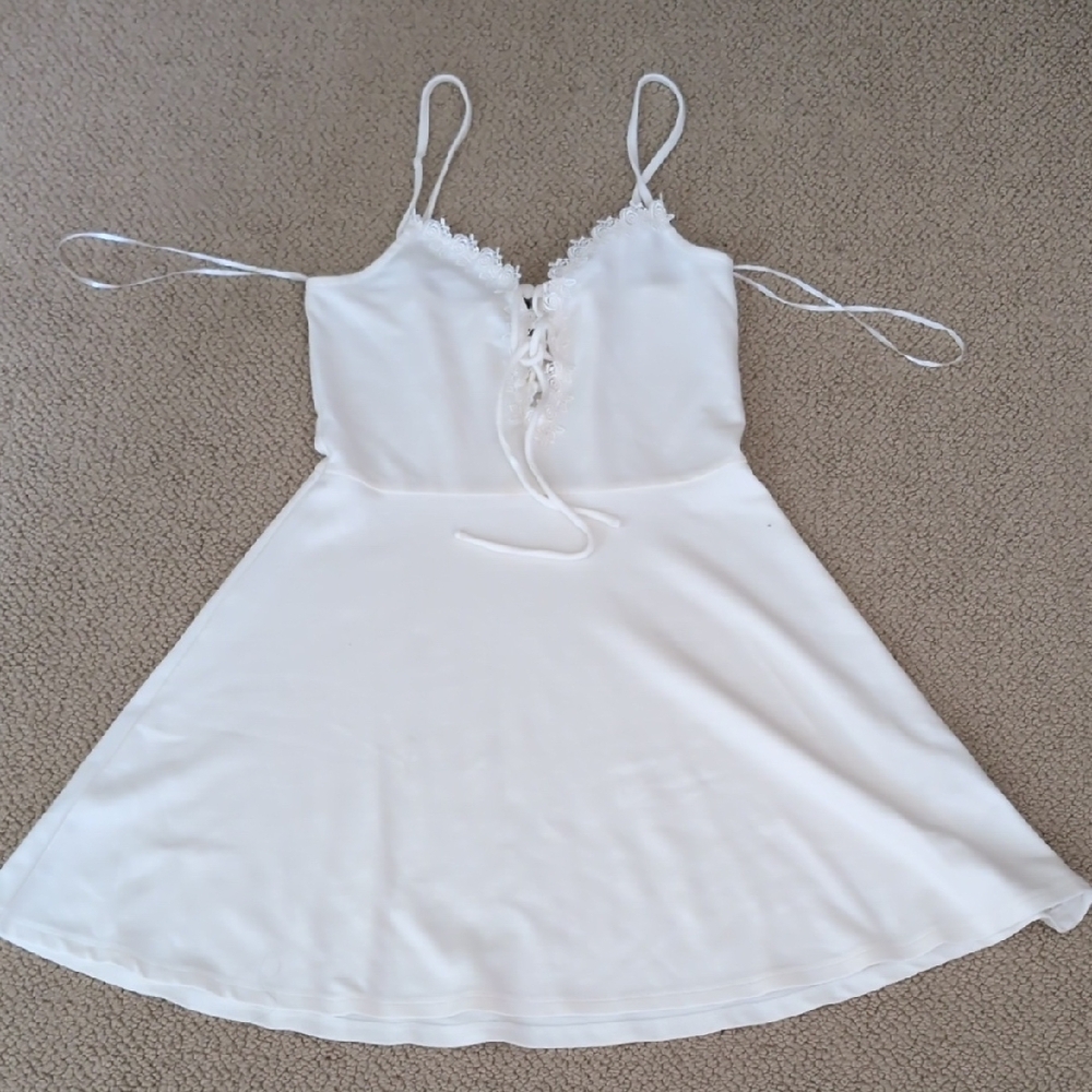 H&M White Lace-Trim Mini Dress